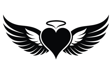 Fototapeta premium heart with angel wings silhouette line art vector illustration