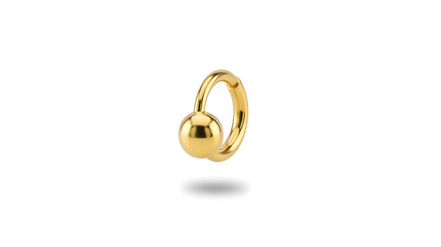 Single gold hoop earring with a small ball charm, minimalist jewelry