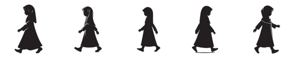 vector silhouette of a Muslim daughter walking to mosque side view