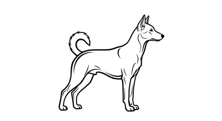 Fototapeta premium Dog Standing Profile Line Art Illustration.