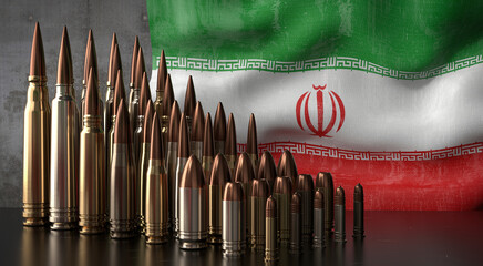 Iran - various projectiles and national flag - 3D illustration © PX Media