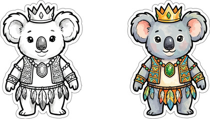 Obraz premium Sticker design with animal themed cut lines. Cute tribal costumes. Colored and black and white. print design