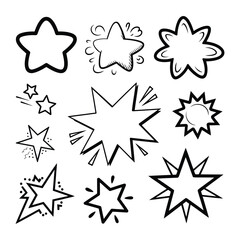 Doodle Star Collection: An array of whimsical star doodles, each with its unique charm and expression, perfect for adding a touch of playful creativity and delight.