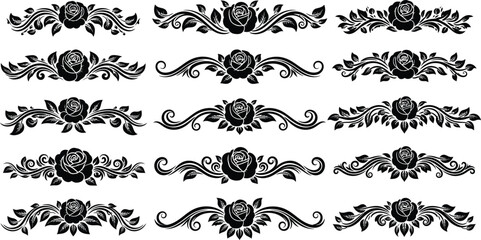 Black floral border with roses and leaves leaf © Graphic Shops