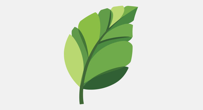 A stylized leaf with multiple shades of green on a white background