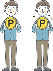 ポイントのコインを持つ男性　全身　ベクター