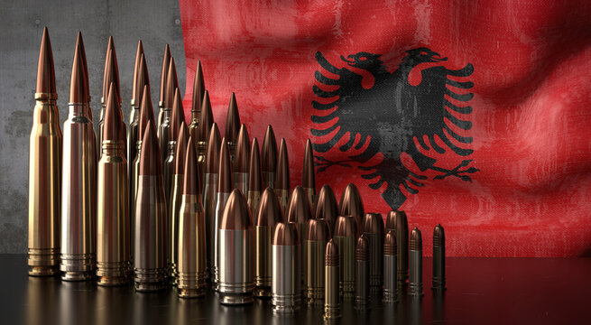 Albania - various projectiles and national flag - 3D illustration