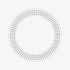 Halftone circle frame, radial dots pattern, abstract vintage circular graphic element. Vector illustration
