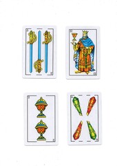 Fototapeta premium Traditional vintage Spanish playing cards isolated on a white background.