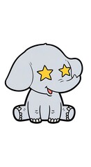 Cute cartoon elephant with stars eyes.