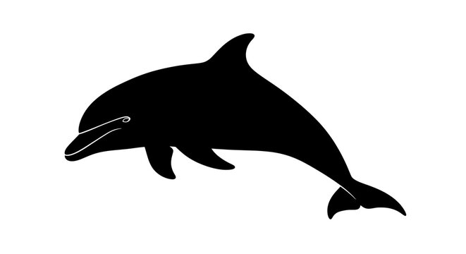 Black silhouette of a dolphin swimming.