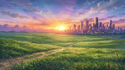 都市に沈む夕日
