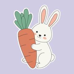 Cute Bunny Holding Large Carrot Sticker Illustration