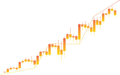 Gold and orange candlestick stock chart with upward trend line financial trading market growth analysis isolated on transparent background