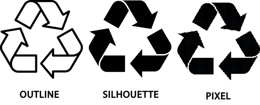 Black recycling symbols one outlined and one solid on transparent background