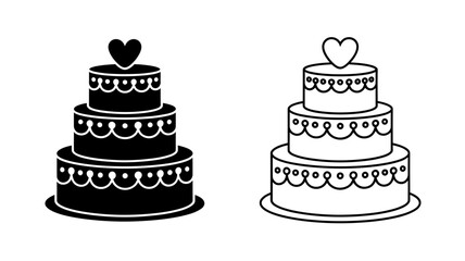Two tiered cakes with heart on top for wedding or celebration  isolated on white background