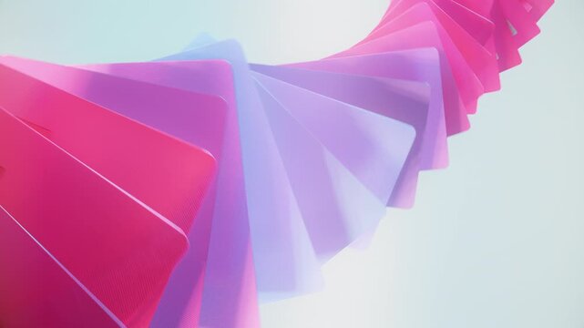 Credit cards in pastel pink and purple gradients swirling in a seamless looping spiral. E-commerce trends, digital banking transactions, consumer debt, and financial technology background animation.
