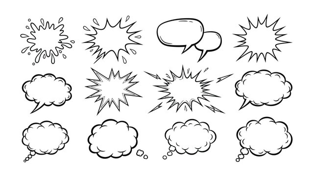 Comic Speech Bubbles: A collection of hand-drawn comic book style speech and thought bubbles, ready for your creative expression.