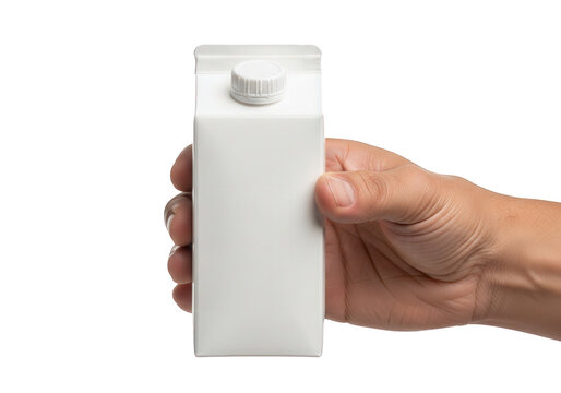 Hand holding a white carton juice box with a screw cap