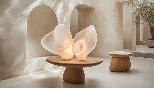 Chic Glowing Table Lamp Casting Unique Light Patterns in Modern Minimalist Interior Design Space