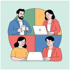 Obraz premium Diverse team collaborating in a circular meeting diagram