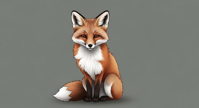 Cute cartoon red fox sitting down.