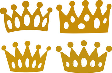 Golden Crown Icon Set Royal King Queen Symbol Collection