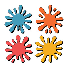 Obraz premium Colorful Paint Splatters: A vibrant arrangement of four abstract paint splatters in various colors, each with its unique shape and character, ready to add a burst of creativity to your designs.