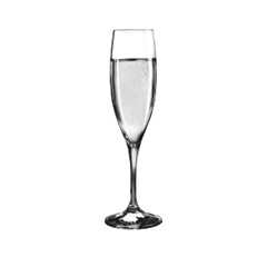 Obraz premium Halftone champagne flute with sparkling wine isolated on white background. Dotted monochrome glass for celebration, toast, party, wedding and luxury drink concept.