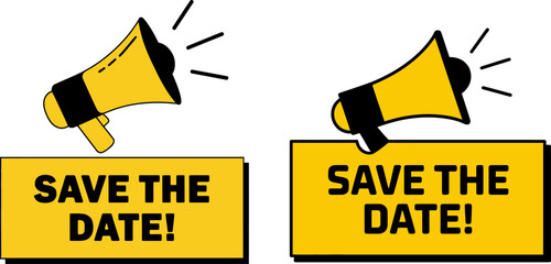 Save The Date Yellow Megaphone Announcement Variations