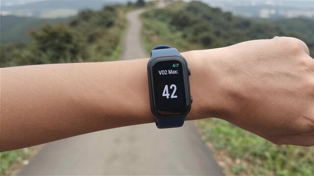 Fitness Tracker Monitoring VO2 Max on Scenic Trail