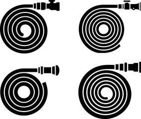 Fire Hose Coil Icon Set Black Silhouette Vector Illustration