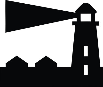 lighthouse beam sweeping silhouette vector illustration on transparent background
