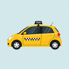 Obraz premium A yellow passenger car with a light blue background and a 