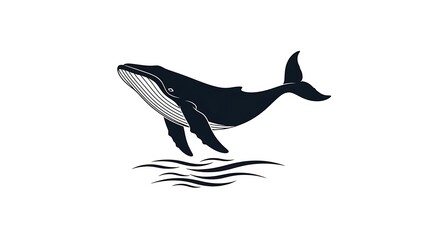 Black whale swimming in ocean waves.