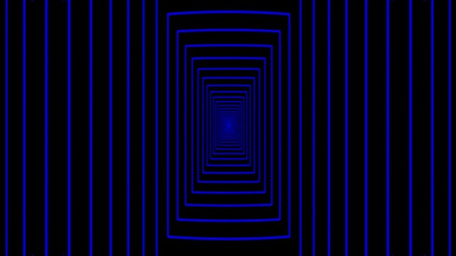Blue neon rectangular tunnel loop, abstract futuristic geometric motion background