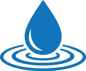 A blue water droplet icon with ripples on a white background