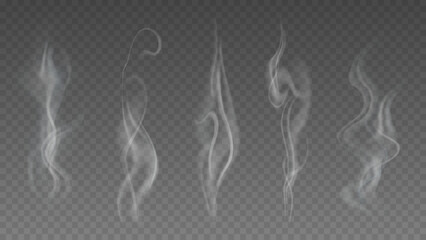 Naklejka premium Smoke isolated on transparent background. Vector fog, vapor set. 