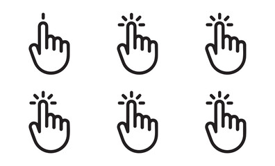 Fototapeta premium Clicking hand cursor icon set with various stages of interaction, isolated on white background