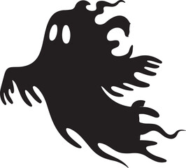 Fototapeta premium Black ghost silhouette with eyes and wavy edges white background