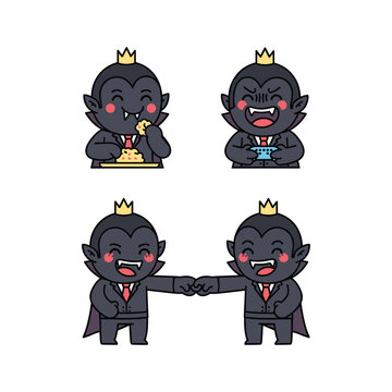 Cartoon devils in suits shaking hands with copy space