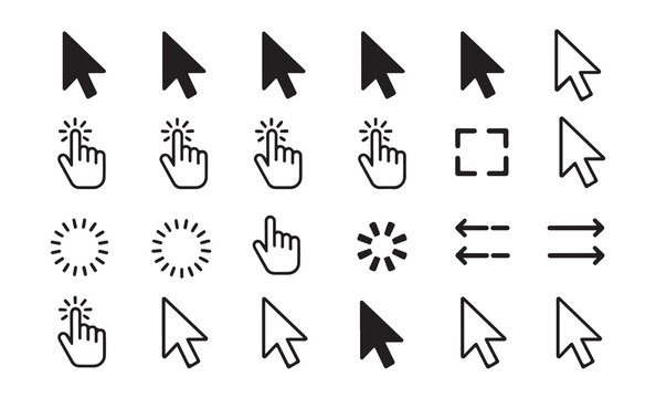 Set of computer mouse pointers and hand cursors for web and application interface design in vector format