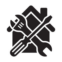 Professional Home Maintenance and Repair Icon Featuring Crossed Wrench and Screwdriver Tools for Handyman Services and Residential Improvement Projects Logo.