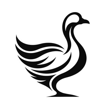 goose isolated on white, Black silhouette of goose. Isolated image of farm bird. Domestic amimal icon. Isolated image .vector icon

