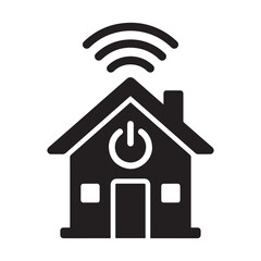 Modern Smart Home Automation Icon Featuring a House Silhouette with Wireless Signal and Power Button for Connected Living and Technology.
