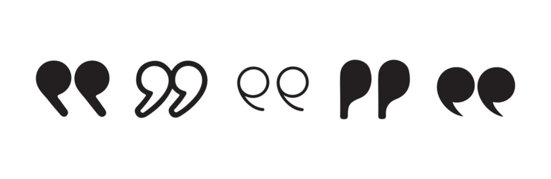 Various black quotation mark symbols in different styles for graphic design and web elements