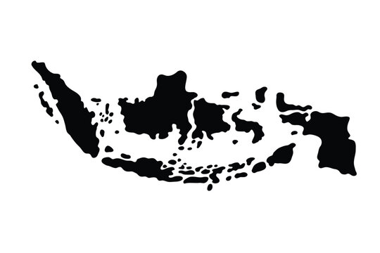 Black silhouette of indonesia s islands on a stark white background