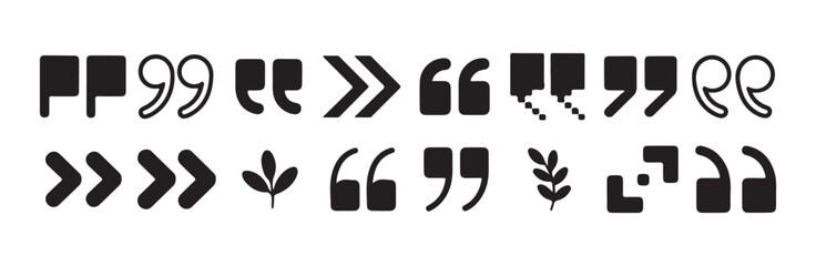 Abstract and geometric quote marks with leaves decoration for nature themed graphic projects © FARJANAAKTER