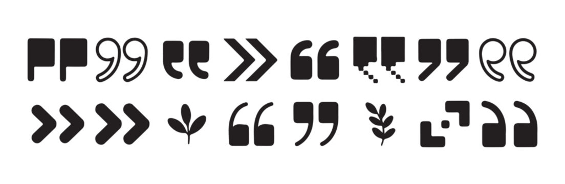 Abstract and geometric quote marks with leaves decoration for nature themed graphic projects