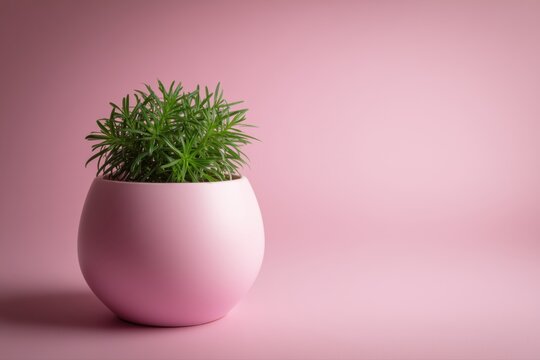 Minimal potted plant in pink ceramic pot on pastel background